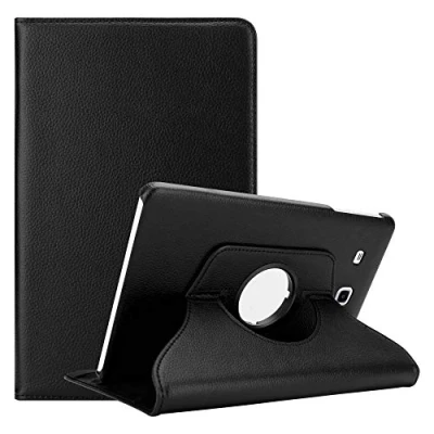 Abbildung von Cadorabo Hülle kompatibel mit Samsung Galaxy Tab E (9.6 Zoll) Tablethülle ohne Auto Wake Up aus Premium Kunst Leder Flip Klappbare Stoßfeste Cover für Tasche in Schwarz