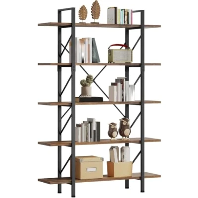 Abbildung von YITAHOME 5 stöckiges Bücherregal, Artsy Modernes Lagerregal Regale im Wohnzimmer/Zuhause/Büro, Bücherhalter Organizer für Bücher/Filme Rustikales Braun