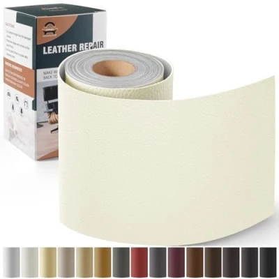 Abbildung von Leder Reparatur Set Elfenbeinweiß,OAZ Kunstleder Selbstklebend 10 x 160 cm,Kunstleder Reparaturset Patch Selbstklebende Lederflicken für Autositze Möbel Sofa Taschen