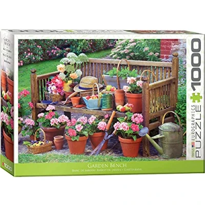 Abbildung von empireposter Das farbenfrohe Landleben Gartenbank 1000 Teile Puzzle im Format 68x48 cm