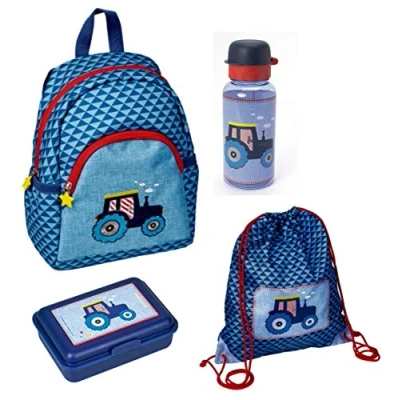 Abbildung von COPPENRATH DIE SPIEGELBURG Kinderrucksack Kleine Freunde Traktor (Set, 4 tlg., inkl. Turnbeutel, Brotdose und Trinkflasche), Motiv, Bulldog Bauer Trekker Auto