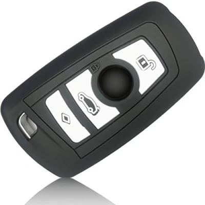 Abbildung von FOAMO Autoschlüssel Hülle kompatibel mit BMW 3 4 Tasten (nur Keyless Go) Silikon Schutzhülle Cover Schlüssel in Schwarz Weiß