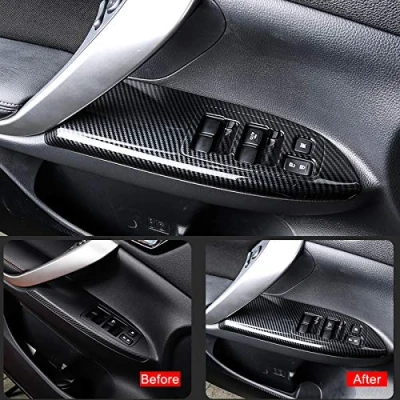Abbildung von HIGH FLYING für Eclipse Cross 2018 2022 Kohlefaserfarbe Interieur Türverkleidungen Dekor 4 Stück ABS Kunststoff