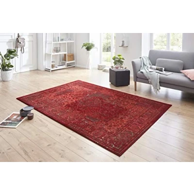 Abbildung von Hanse Home Teppich Plume Used Look Kurzflor Modern Vintage Design Teppiche für Esszimmer, Wohnzimmer, Kinderzimmer, Flur, Schlafzimmer, Küche Rot 120x170cm