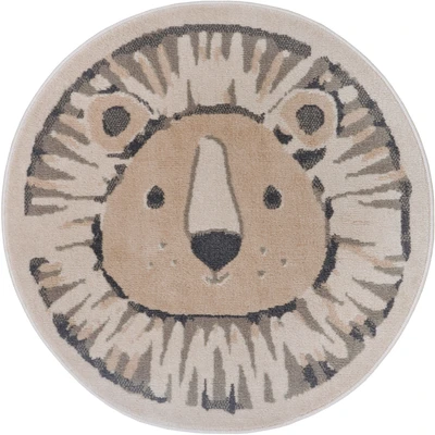 Abbildung von Hanse Home Adventures Kinderteppich Rund Löwen Muster, Tier Muster Teppich Junge Mädchen für Kinderzimmer, Spielzimmer, Jugendzimmer, Wohnzimmer Creme Grau, 100cm