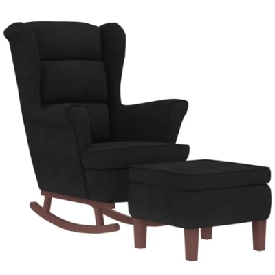 Abbildung von vidaXL Schaukelstuhl Schaukelsessel und Hocker mit Holzbeinen Schwarz Samt (1 St)