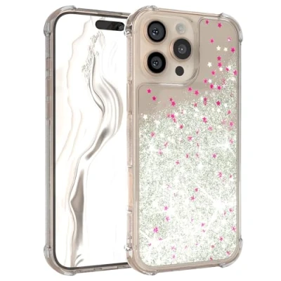 Abbildung von EAZY Case Glitzer Hülle kompatibel mit iPhone 16 Pro Max Handyhülle für Apple Silikon leichtes Shiny Cover stoßfestes Phone als Fallschutz in Liquid Silber