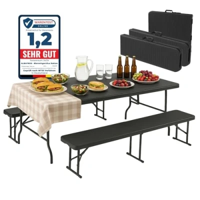 Abbildung von Albatros International Bierzeltgarnitur Rattan robuste Biertischgarnitur, (für bis zu 10 Personen), Klappbar und hohe Tragkraft Set aus 2x Bierbank 1x Biertisch