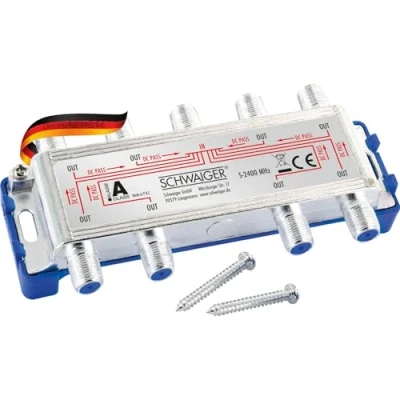 Abbildung von SCHWAIGER 9529 SAT Verteiler 8 Fach digital/BK / Wege mit Kabel Führung/SAT Splitter 5 2400 MHz/achtfach Satelliten Verteiler/für TV/DVB S2 Fernsehen