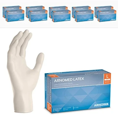 Abbildung von ARNOMED 1000x Einweghandschuhe L, Latexhandschuhe Weiß (10x100 Stk), puderfrei, Handschuhe Latex Einweg, Putzhandschuhe, Handschuhe, Einmal /Einweg XS, S, M, L &amp; XL