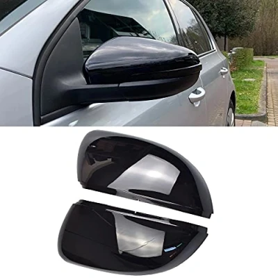 Abbildung von 1 Paar Spiegelkappen Links Rechts Seitenspiegel Abdeckkappen für Golf 6 MK6 Touran (Helles Schwarz)