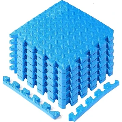 Abbildung von Yes4All EZR0 Schaumstoffmatten mit Bordüre ineinandergreifende Bodenmatten für Fitnessgeräte Eva Bodenfliesen, C. 12 Square Feet (12 Fliesen) Blau