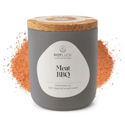Abbildung von POTLUCK Meat BBQ Gewürzmischung im Keramiktopf 150g Vegan, glutenfrei und mit natürlichen Inhaltsstoffen