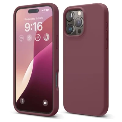 Abbildung von elago Premium Liquid Silikon Hülle Kompatibel mit iPhone 16 Pro Max Hülle, Ganzkörper Handyhülle, Stoßfest, Schlanke Kratzfester weicher Mikrofaser Innenfutter, 6.9 Zoll (Burgunderrot)