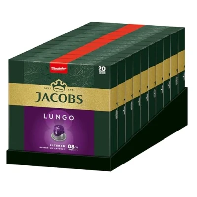 Abbildung von Jacobs Kaffeekapseln Lungo Intenso 8, Nespresso* kompatible Kapseln, Intensität 8/12, Intensive und herzhafte Noten, 200 Stück (10 x 20 Getränke)