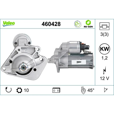 Abbildung von VALEO 460428 Anlasser 12 1,2 10 RENAULT: CLIO 2, 3, SCENIC DACIA: Duster SUV, Logan I MCV, Sandero