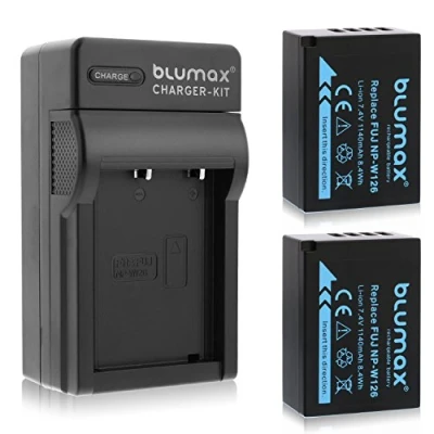 Abbildung von 2X Blumax Akku für Fujifilm NP W126 W126s 1140mAh + Ladegerät W126/s passend zu FinePix X T1 T2 T10 T20 Pro2 und andere