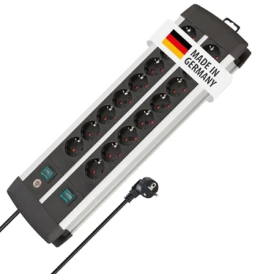 Abbildung von Brennenstuhl Premium Alu Line, Steckdosenleiste 16 Fach Mehrfachsteckdose aus hochwertigem Aluminium (mit 2 Schaltern für je 8 Steckdosen und 3m Kabel, Made in Germany)