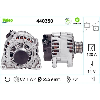 Abbildung von VALEO 440350 Lichtmaschine 14V 120A CITROËN: DS3 Schrägheck, Berlingo II, C4 Picasso 2, PEUGEOT: 308 SW 2008 Kombi, 3008 II SUV