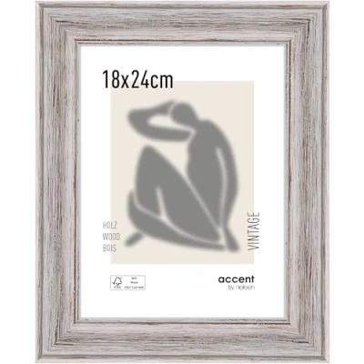 Abbildung von accent by nielsen Bilderrahmen, 18 x 24 cm, Holz, Weiß, Fotorahmen zum Auftstellen und Aufhängen im Hoch &amp; Querformat, Echtglas, Vintage