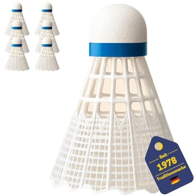 Abbildung von BEST SPORTING Nylon Federball Set I 6 Federbälle aus Badminton bestehend Bällen Bälle mit verstärktem Kork Kopf Zubehör Geschwindigkeit medium