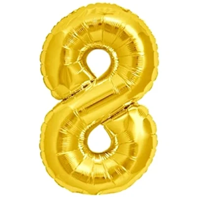 Abbildung von Luftballon 8. Geburtstag Zahl 8 Goldene XXL Riesen Folienballon 100cm Geburtstagsdeko Ballon Deko zum Geburtstag. Fliegt mit Helium.