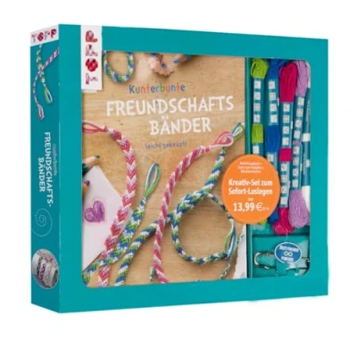 Abbildung von Kreativ Set Kunterbunte Freundschaftsbänder: Buch mit Knüpfanleitungen, Bändchenhalter und Material für bis zu 6 Freundschaftsbändern (Buch plus Material)