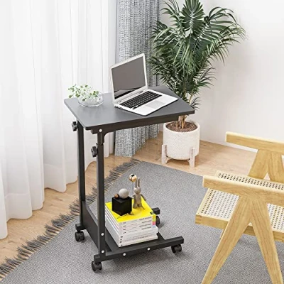 Abbildung von HUOLE Schreibtisch Kleiner Computertisch Laptoptisch PC Tisch Z Form mit Rollen und 2 Bremsen,Tastaturablage CPU 56,5 * 37*/95cm schwarz