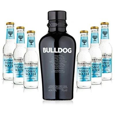 Abbildung von Gin Tonic Set Bulldog 0,7l 700ml (40% Vol) + 6x Fever Tree Mediterranean Water 200ml Inkl. Pfand MEHRWEG