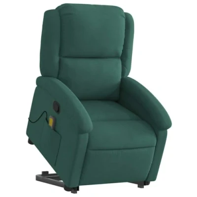 Abbildung von vidaXL Massagesessel, Sessel mit Aufstehhilfe, Relaxsessel Liegefunktion Vibrationsfunktion, Fernsehsessel Liegesessel Aufstehsessel, Dunkelgrün Samt