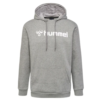 Abbildung von hummel Mover Cotton Hoodie mit Logo Unisex Kapuzenpullover Vordertasche und Shorts Kordelzug, Angenehme Baumwolle Qualität, Casual Training &amp; Sportbekleidung, Grau Melange (1er Pack)
