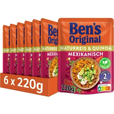Abbildung von BEN&#039;S ORIGINAL Express Reis Naturreis &amp; Quinoa Mexikanisch, ideale Zubereitung von Gerichten in der Pfanne, 6 Packungen (6 x 220g)
