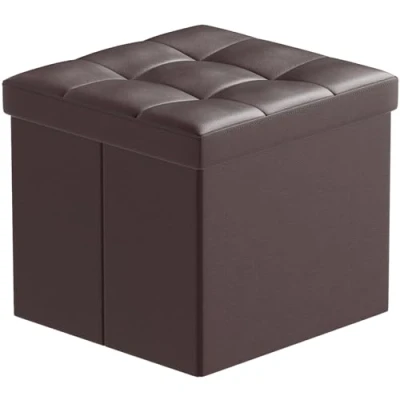 Abbildung von BRIAN &amp; DANY Sitzhocker faltbar Sitzbank Kunstleder Aufbewahrungsbox mit Stauraum, Braun, 38 x 38cm
