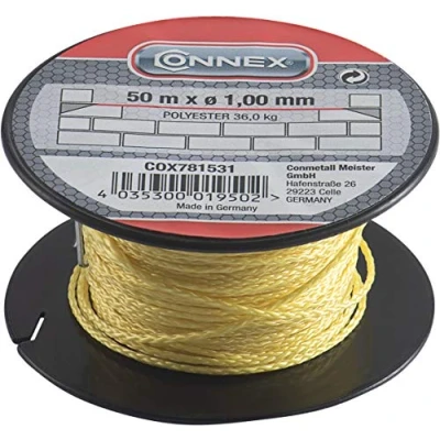 Abbildung von Connex Maurerschnur gelb 50 m Länge Ø 1,0 mm Polyester Knotenfest Reißfest &amp; Belastbar Auf Spule / Richtschnur Bauschnur Lotschnur Pflasterschnur COX781531