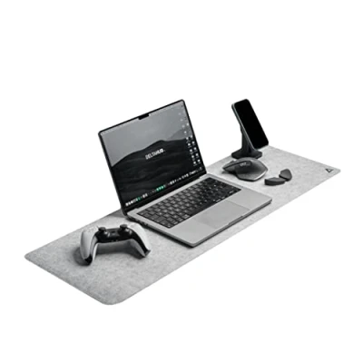 Abbildung von DELTAHUB Filz Schreibtisch Schutzunterlage, Anti Fransen &amp; Rutsch, Schreibtischunterlage aus Filz, Langlebig, Schlankes Design, ideal für PC, Mac, Laptop (Hellgrau (30x90cm), M)