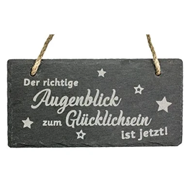 Abbildung von Spruchreif · Schiefer Tafel mit Gravur Wanddeko Schieferschild Karoband Türschild aus zum Aufhängen Motiv Sterne