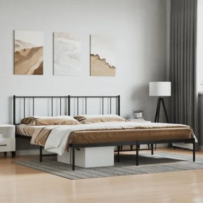 Abbildung von vidaXL Bettgestell, Bettrahmen mit Kopfteil Lattenrost, Metallbett Bett für Schlafzimmer, Doppelbett Gästebett, Metall Schwarz 180x200cm