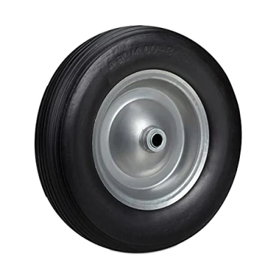 Abbildung von Relaxdays Schubkarrenrad 4.80 4.00 8, Vollgummireifen, Stahlfelge, Ersatzrad pannensicher, 100kg Traglast, schwarz grau