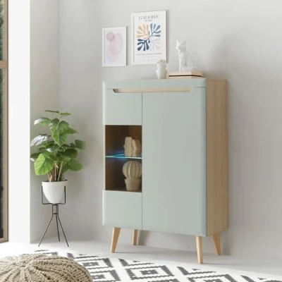 Abbildung von Lomadox Wohnzimmer Esszimmer Vitrine, Vitrinenschrank in Grün Matt mit Eiche