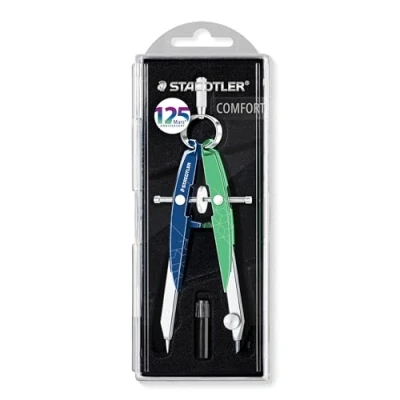 Abbildung von STAEDTLER Mars comfort 556 Präzisions Geometriezirkel, Rundfederkopf und Mitteltriebspindel, Zirkel Jubiläumsedition, 00 MA1