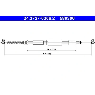 Abbildung von ATE 24.3727 0306.2 Handbremsseil 1493 PEUGEOT: 306 Cabrio, CITROËN: ZX Schrägheck