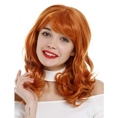 Abbildung von WIG ME UP 3001 T2735 Perücke Damen lang Locken wellig Pony Cosplay Orange