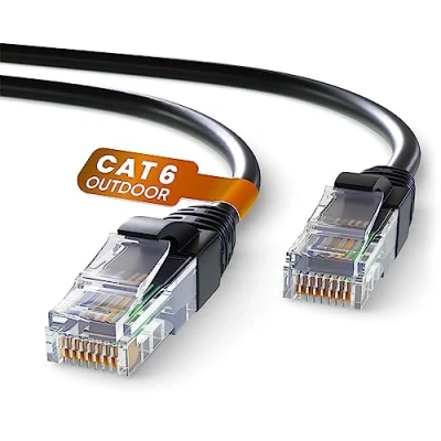 Abbildung von Mr. Tronic Außen Wasserdicht 100m Ethernet Netzwerkkabel Cat 6, LAN mit RJ45 Anschlüssen Für Schnelle &amp; Zuverlässige Internet, AWG24 Patchkabel 1 Gbps UTP CCA (100 Meter, Schwarz)