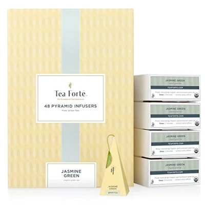 Abbildung von EVENTBOX mit dem Tee Jasmingrün von Tea Forté, Großpackung, 48 Handgefertigte, Pyramidenförmige Teebeutel Grüner