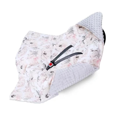 Abbildung von Einschlagdecke Babyschale Decke Kinderwagen 90 x cm universal Baby Babydecke für Buggy Autositz Sommer Baumwolle Minky Rose Hellgrau