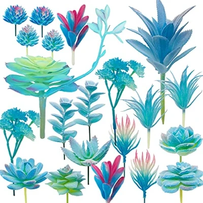 Abbildung von NA Woohome 20 Stück Sukkulenten Künstlich Blau Künstliche Blumen Pflanzen Unfotted Faux Blume Sukkulenten, Gelegentliche für Heimdeko Innenbereich Garten