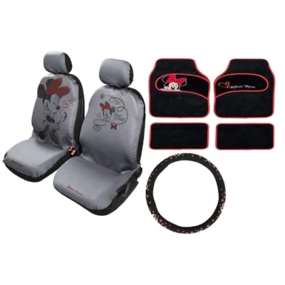 Abbildung von Disney Minnie Maus Set für Ihr Auto, bestehend aus Autositzbezug, Lenkradbezug und Teppichmatten, universell einsetzbar