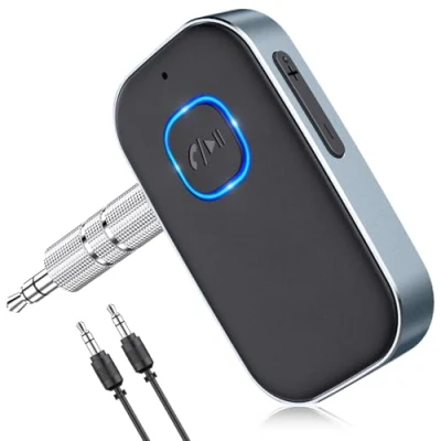 Abbildung von Glangeh Bluetooth Adapter Auto, Upgraded 5.3 Lärmminderung 3,5mm aux Adapter, 16H Standby für Auto Audio System, Kopfhörer, Speaker, Stereo Endstufen (Grau)
