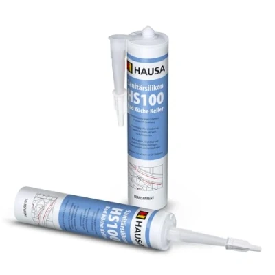 Abbildung von Hausa Silikon schimmelresistent, Sanitär HS100, Kartusche 310 ml, (Dichtmasse Fuge, 2 tlg., Verfugen Bad Dusche Küche acetatvernetzend), antischimmel zum Abdichten