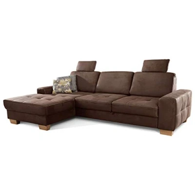 Abbildung von Cavadore Ecksofa Puccino mit Federkern, verstellbarer Sitztiefe und 2 Kopfstützen / Sofa in L Form im Landhaus Design 281 x 86 178 cm Mikrofaser braun